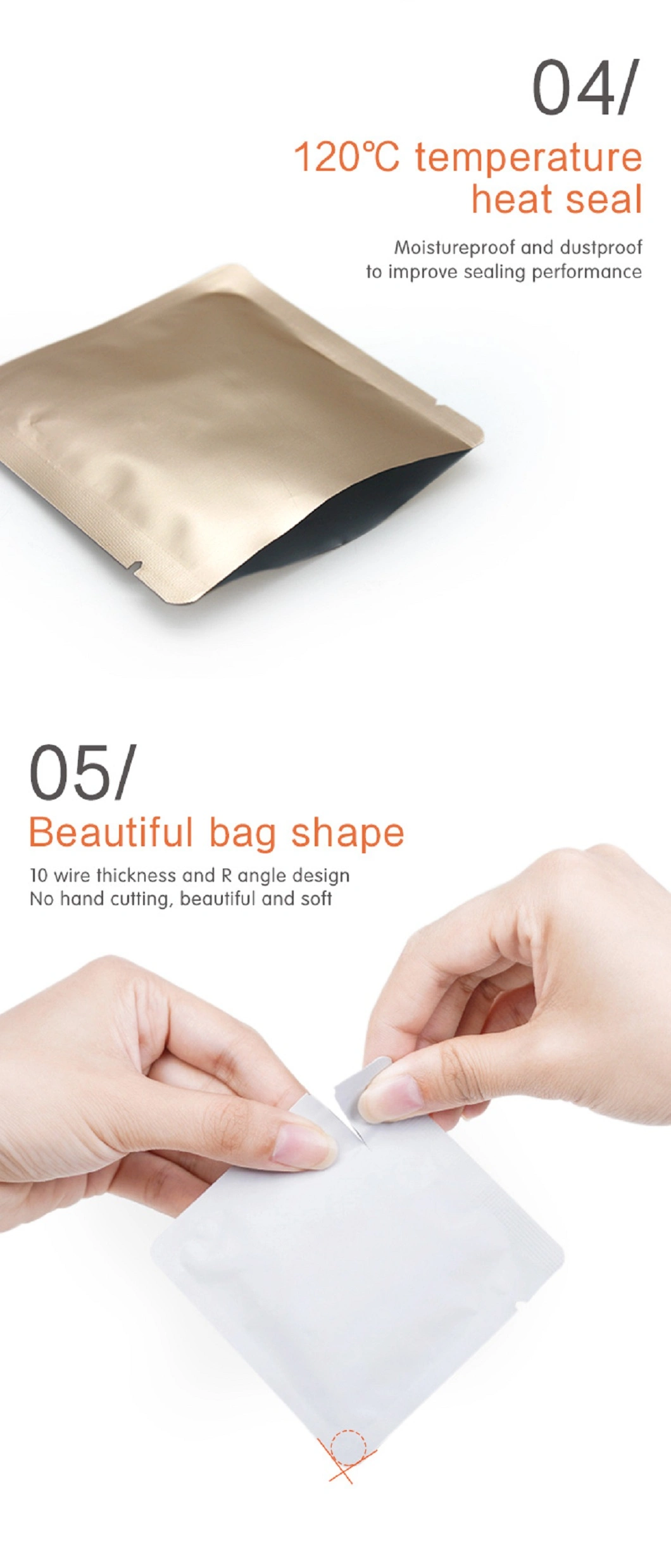 Three Side Seal Pouch Heat Seal Mini Kraft Paper Sachet Packaging Zipper Bag