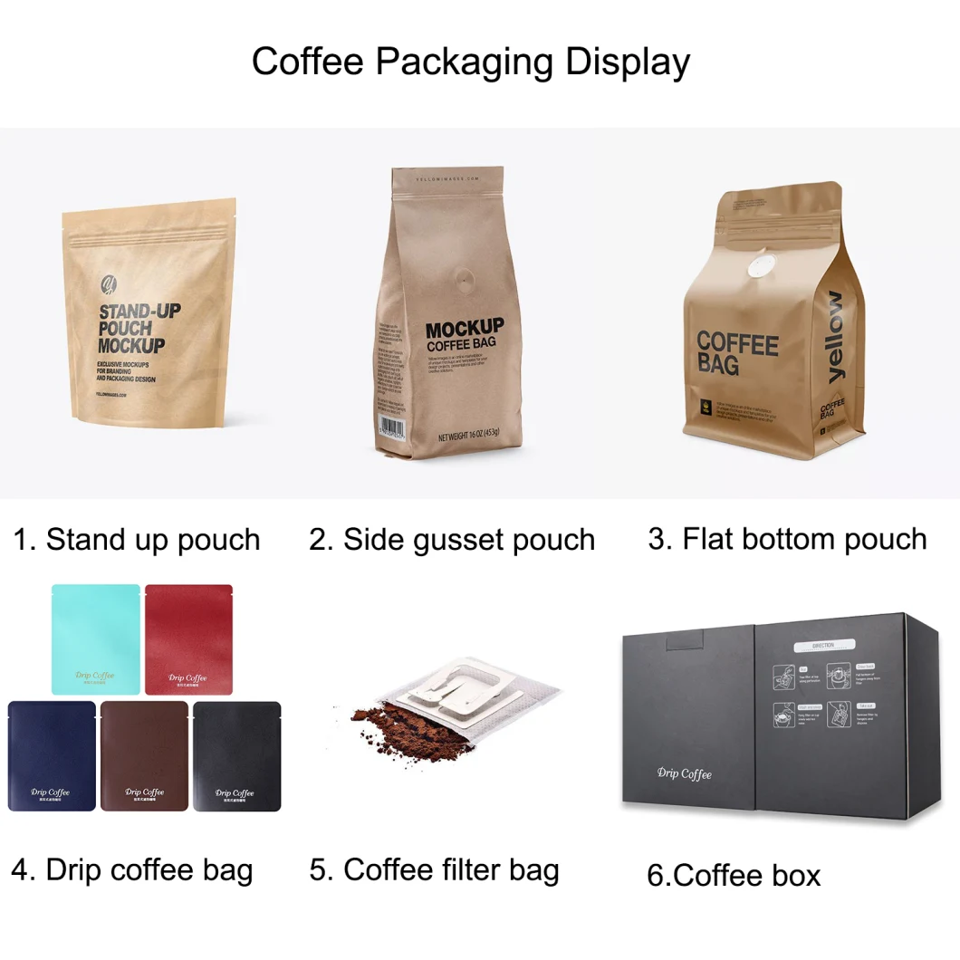 Coffee Packaging Quad Seal Side Gusset Pouch, Stand up Coffee Aluminum Foil Flat Bottom Pouch with Valve