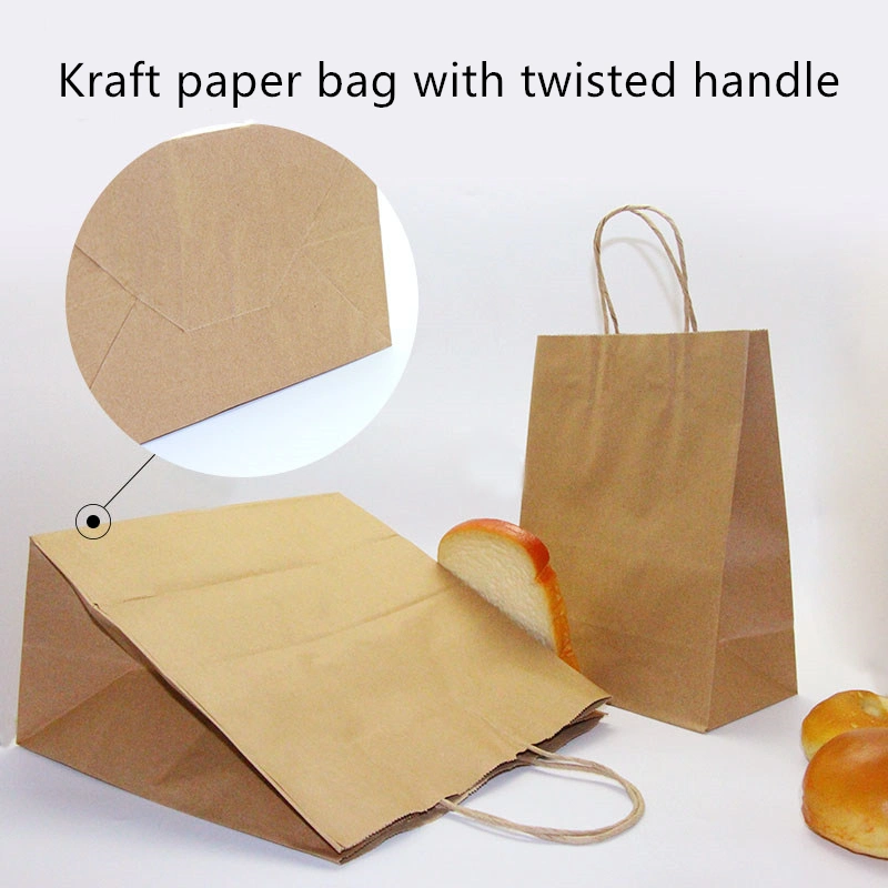 Custom Food Grade Bakery Take out Food Packaging Brown Craft Kraft Grocery Paper Bag