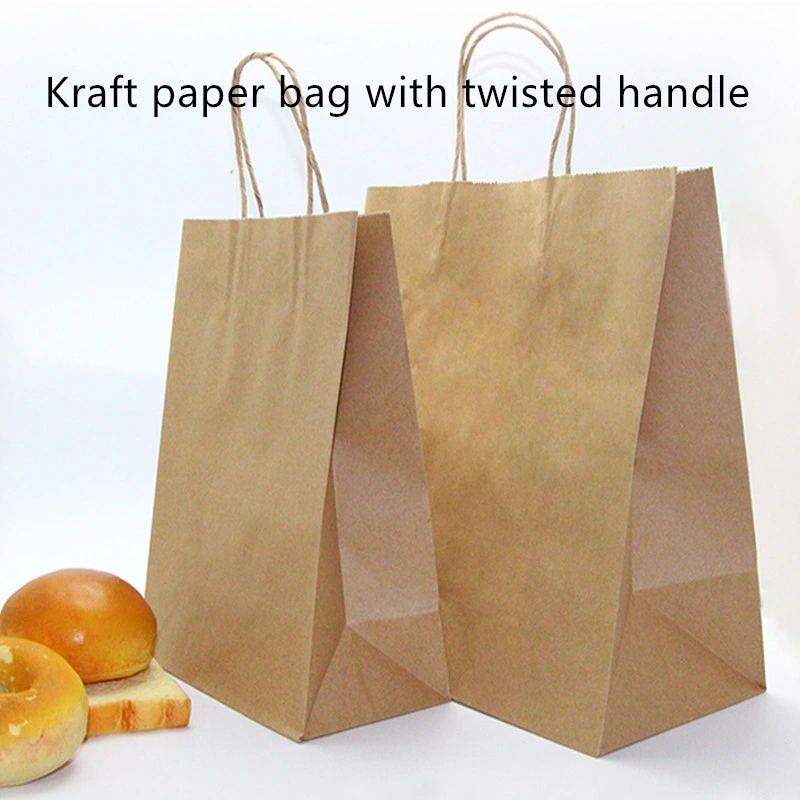 Custom Food Grade Bakery Take out Food Packaging Brown Craft Kraft Grocery Paper Bag