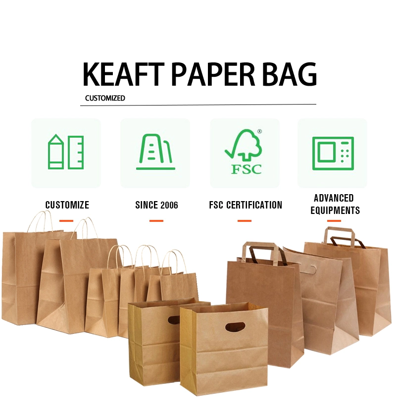 Wholesale Recyclable Shopping Gift Kraft Paper Grocery Bag Christmas Goodie Bag Bakery Paper Bags with Handle