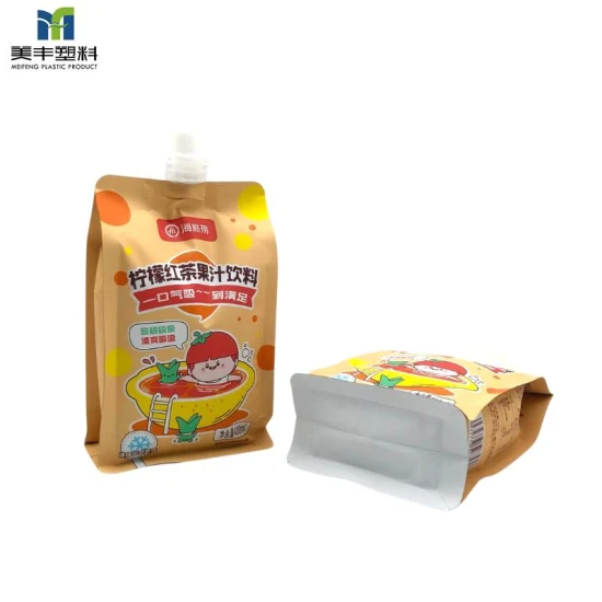 Food Grade Flat Bottom Aluminum Foil Plastic Packaging Jelly Tomato Sauce Ketchep Juice Beverage Coffee Tea Wet Cat Spout Liquid Stand up Bag Pouch