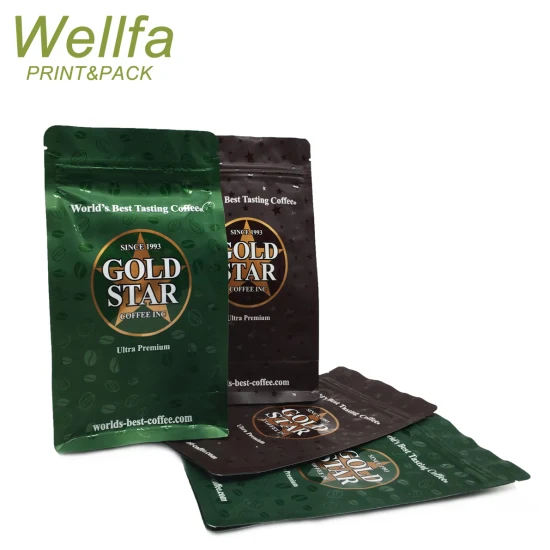 Custom Printed Food Grade Aluminum Foil Plastic Coffee Packaging Flat Bottom Pouch with Valve